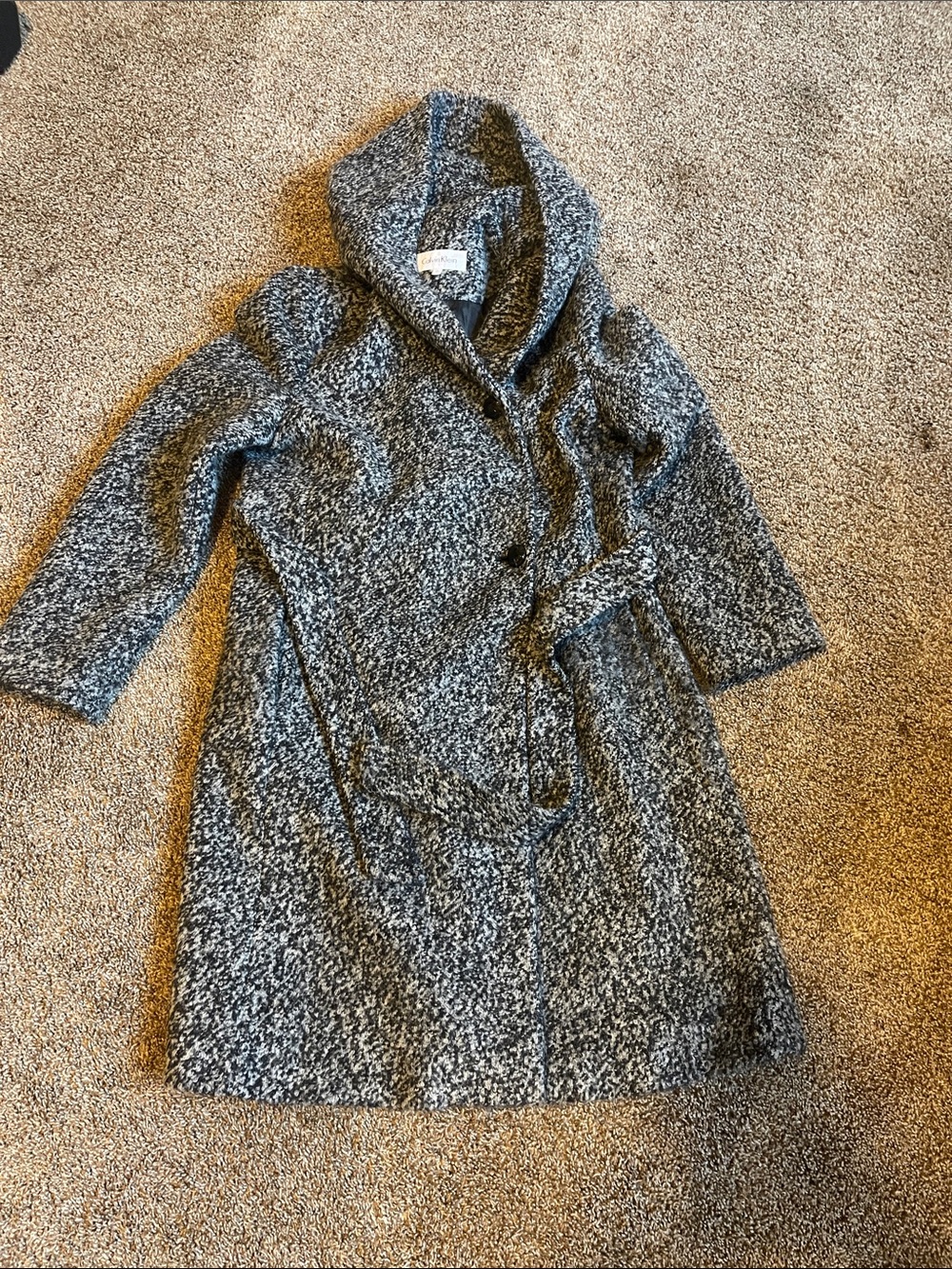 Calvin Klein Gray Wool and Polyester Trench Coat